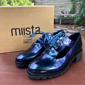 Miista x Urban Outfitters Shiny Blue Dulce Cutout Oxfords size 9.5